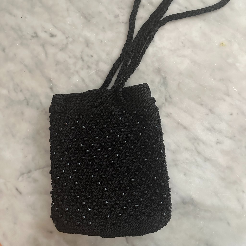 Nwot Black Beaded Crochet Look Shoulder Bag Boho Evening Purse